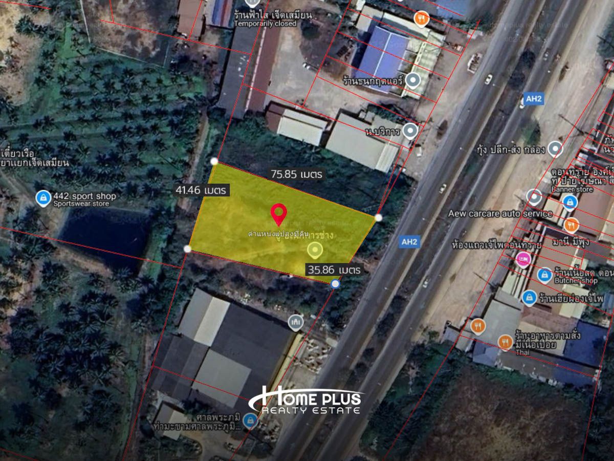 ขายที่ดินราชบุรี : ที่ดินติดถนนเพชรเกษมใกล้ทางแยกเจ็ดเสมียน-โพธาราม จังหวัดราชบุรี เนื้อที่ 1 ไร่ 2 งาน 46 ตารางวา