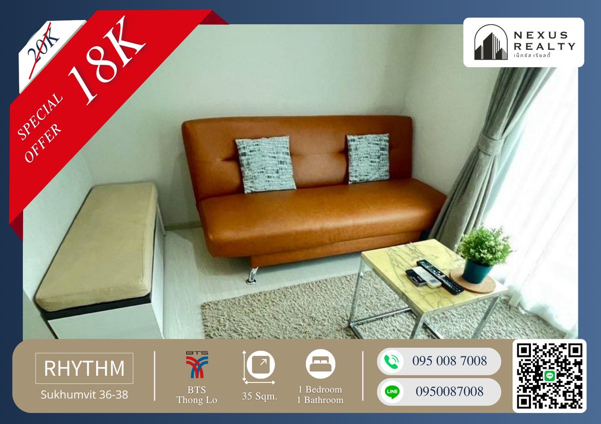 For RentCondoSukhumvit, Asoke, Thonglor : 🔥🔥 Owner Losing Money at This Price!! Unbeatable Deal!! Spacious & Stunning Room!! Fully Furnished!! Ready to Move In!! Contact now before it's taken!! Rhythm 36-38, next to BTS Thonglor!! 🔥🔥