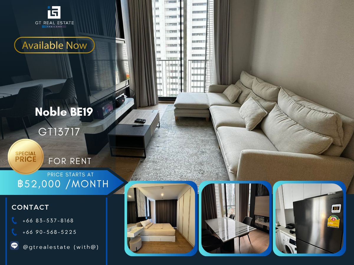 For RentCondoSukhumvit, Asoke, Thonglor : NOBLE BE19 Condo is convenient to travel near the BTS BTS. Ready to stay immediately !!!
