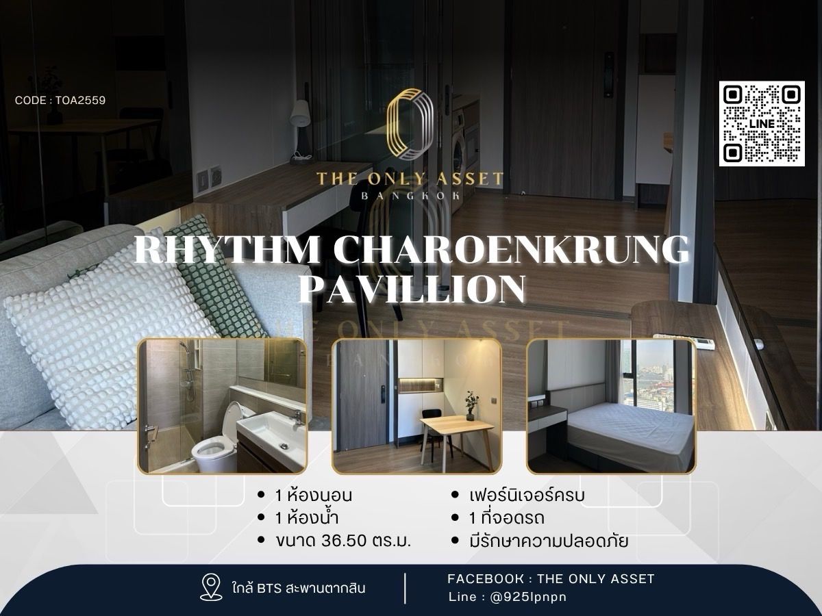 For RentCondoSathorn, Narathiwat : ✨️ Rhythm Charoenkrung Pavillion condo for rent, beautifully dressed up ✨