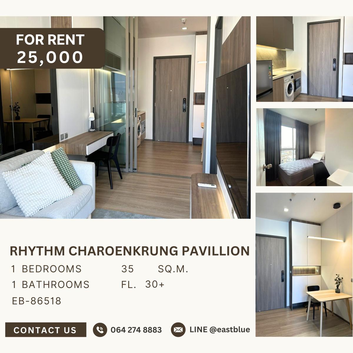 For RentCondoSathorn, Narathiwat : Rhythm Charoenkrung Pavillion, 1 bed, 25000 per month