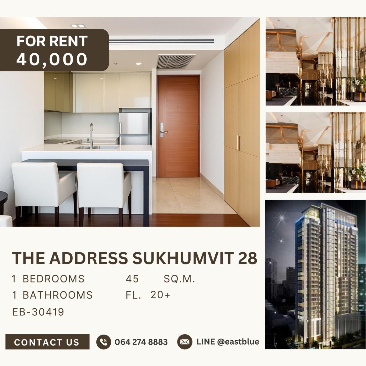 For RentCondoSukhumvit, Asoke, Thonglor : The Address Sukhumvit 28, 1 bed, 40000 per month