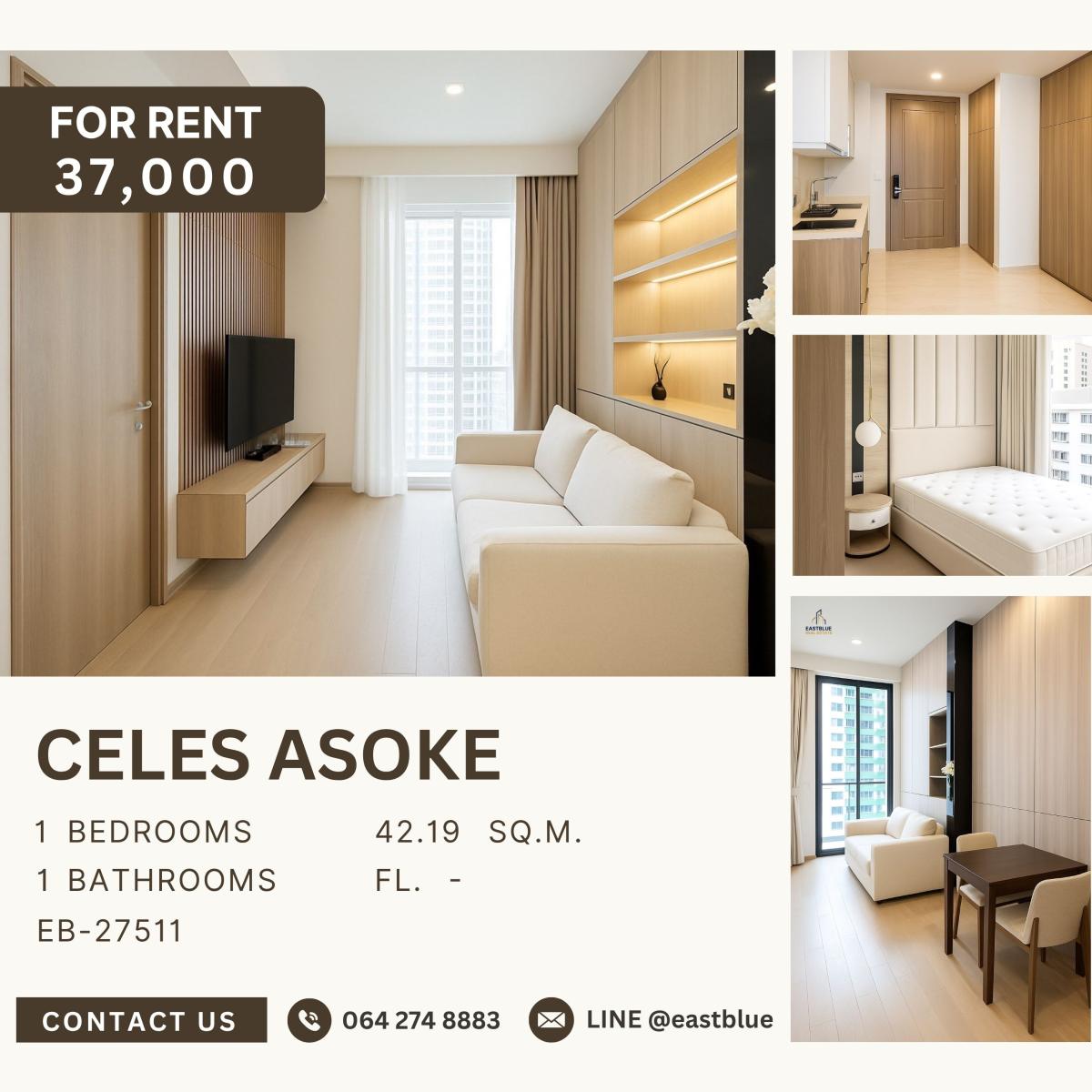 ให้เช่าคอนโดสุขุมวิท อโศก ทองหล่อ : Celes Asoke, 1 bed, 37000 per month