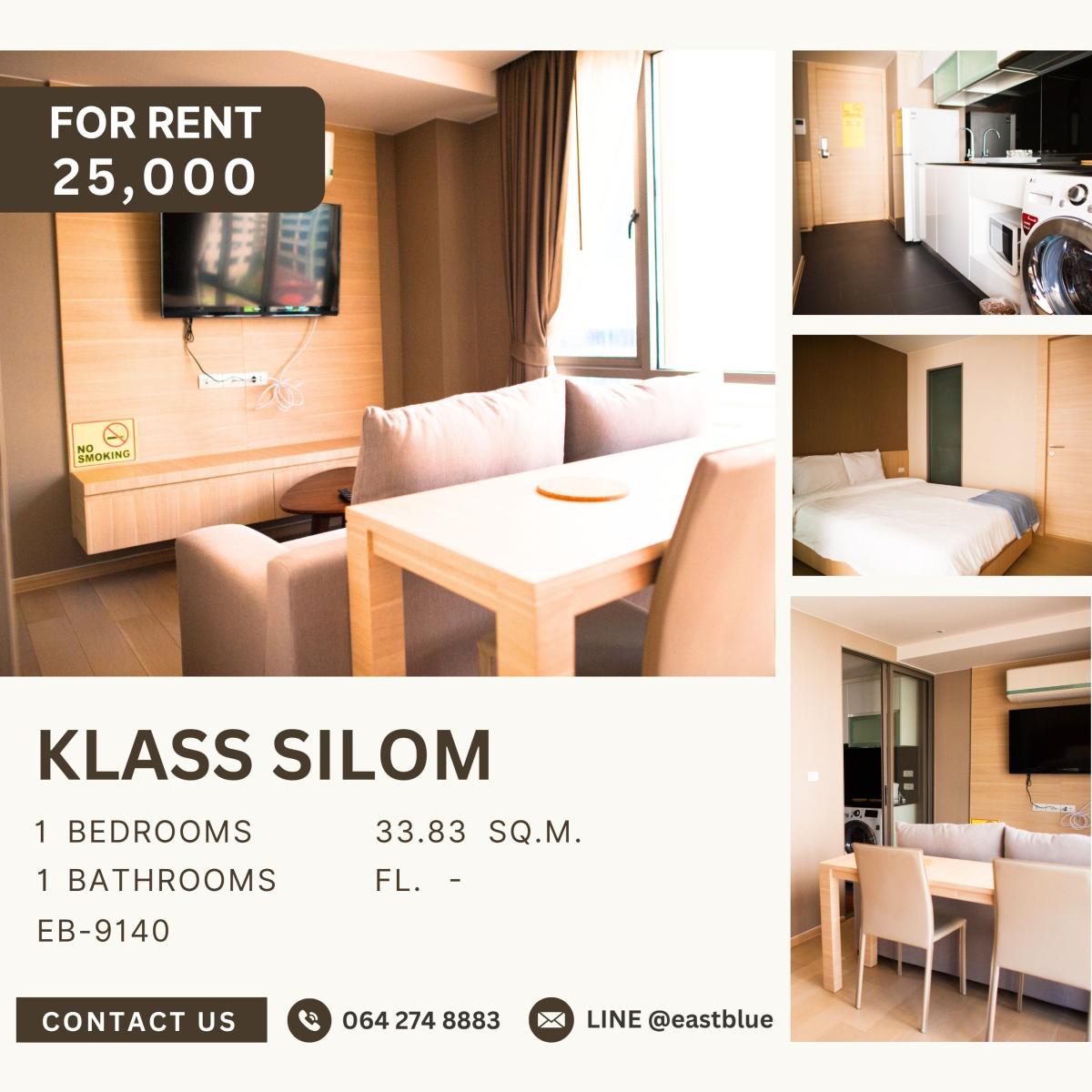ให้เช่าคอนโดสีลม ศาลาแดง บางรัก : Klass Silom, 1 bed, 25000 per month