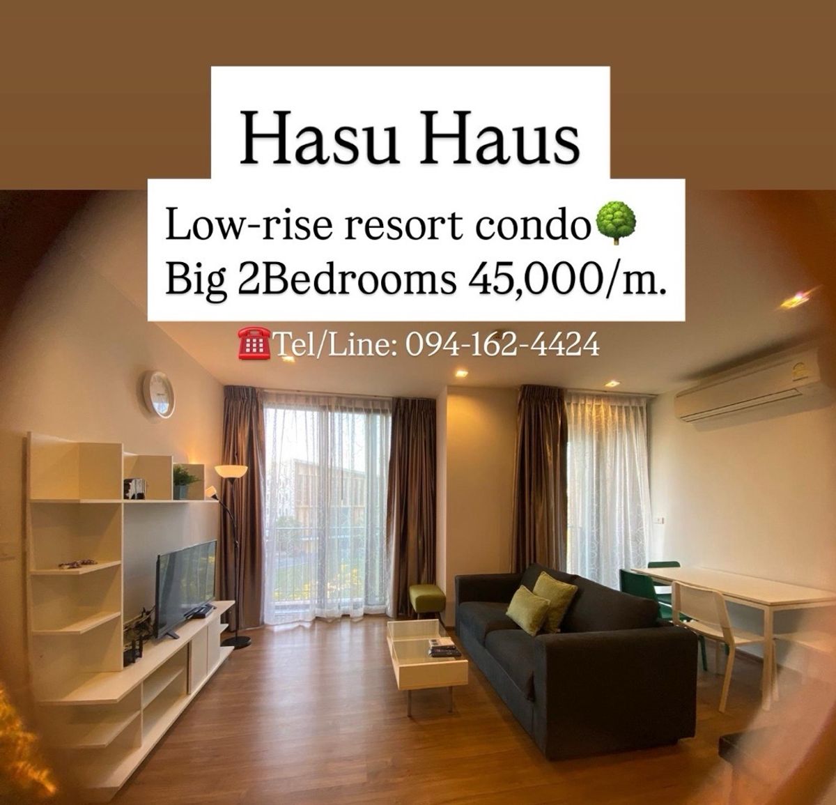 ให้เช่าคอนโดอ่อนนุช อุดมสุข : HASU Haus "Big 2 bedrooms" 45,000/month ☎️Tel/Line: 094-162-4424