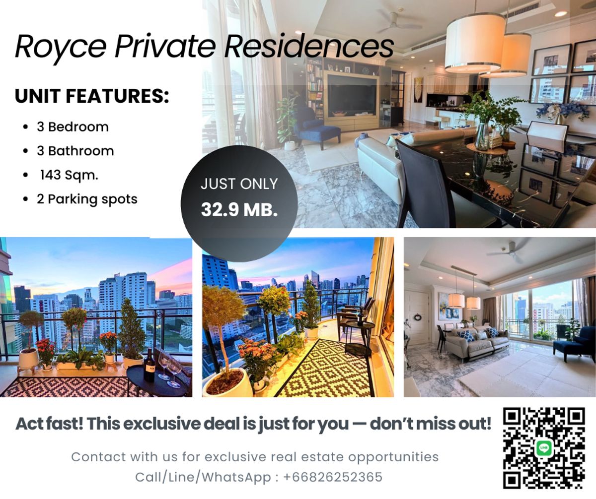 ขายคอนโดสุขุมวิท อโศก ทองหล่อ : 💎 3BR Luxury Condo @ Royce Private Residences – Only 32.9 MB! 💎