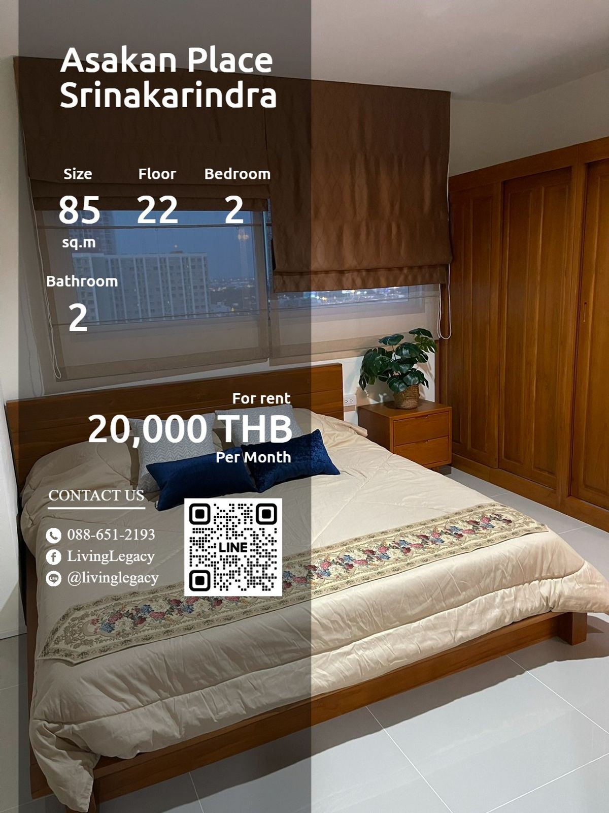 For RentCondoPattanakan, Srinakarin : SF5mip Condo for Rent Asakan Place Srinakarindra 85 sq.m. Floor 22 Line ID: @livingLegacy