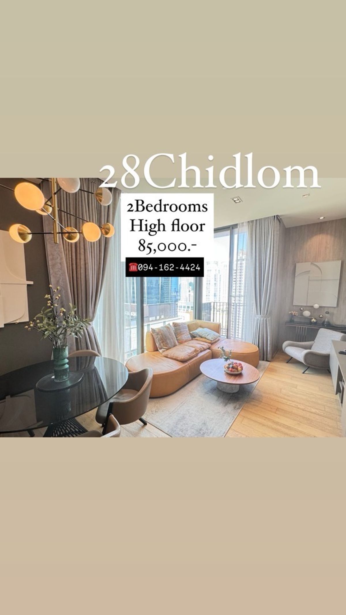 ให้เช่าคอนโดวิทยุ ชิดลม หลังสวน : 28 Chidlom 2Bedrooms *HIGH FLOOR* 🔥Special 85,000🔥 ☎️Call now: 094-162-4424