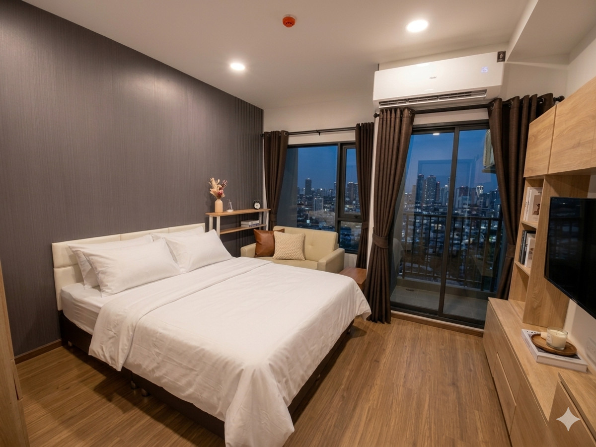 For RentCondoRamkhamhaeng, Hua Mak : 🔥 Condo for rent, The Living Ramkhamhaeng, Floor 17, Swimming Pool View, Full Dress !! 🔥