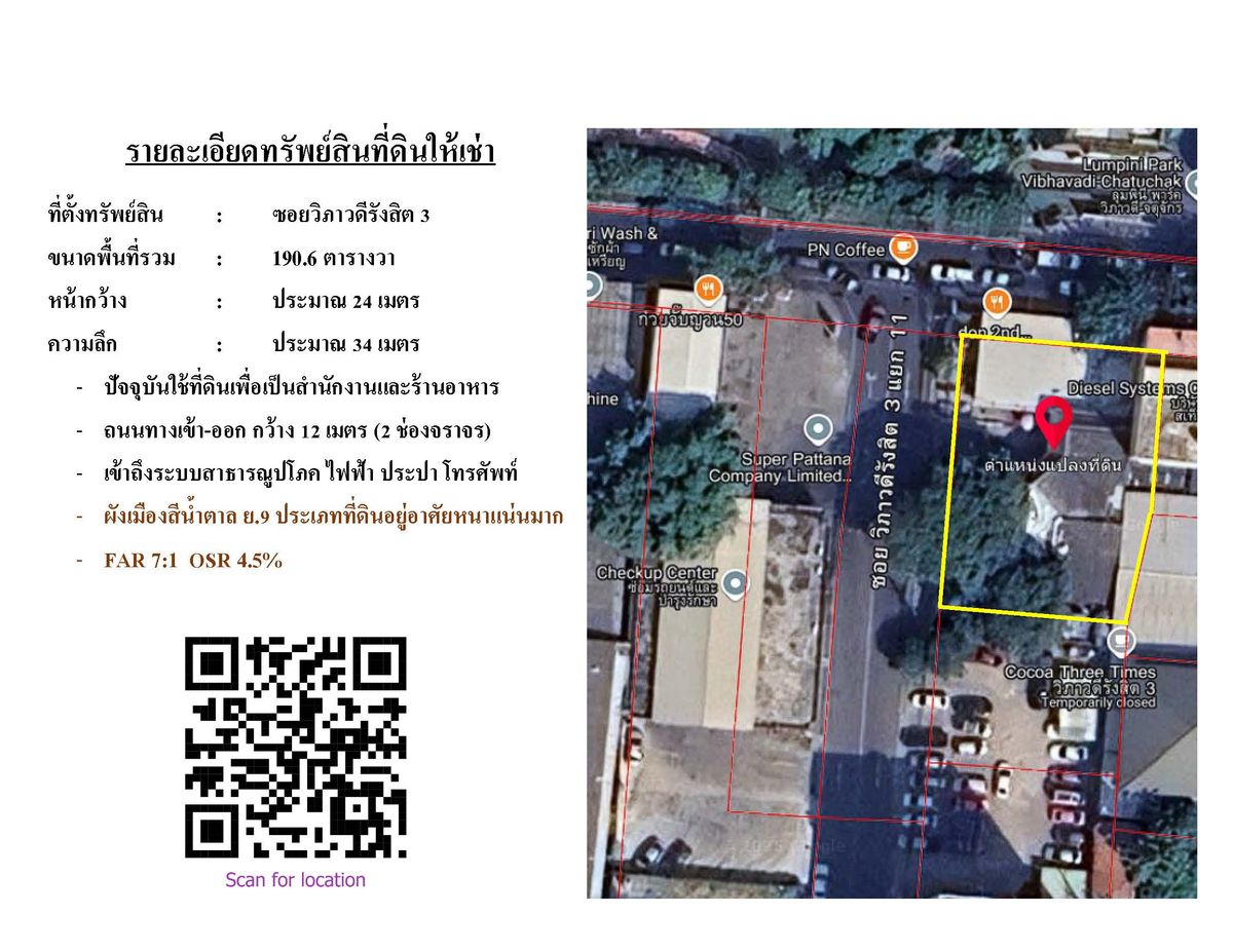 ให้เช่าที่ดินสะพานควาย จตุจักร : ให้เช่าที่ดินแปลงสวย 190.6 ตร.วา วิภาวดีรังสิต 3 ทำเลศักยภาพสูง เหมาะทำอาคารสำนักงาน / โครงการธุรกิจ