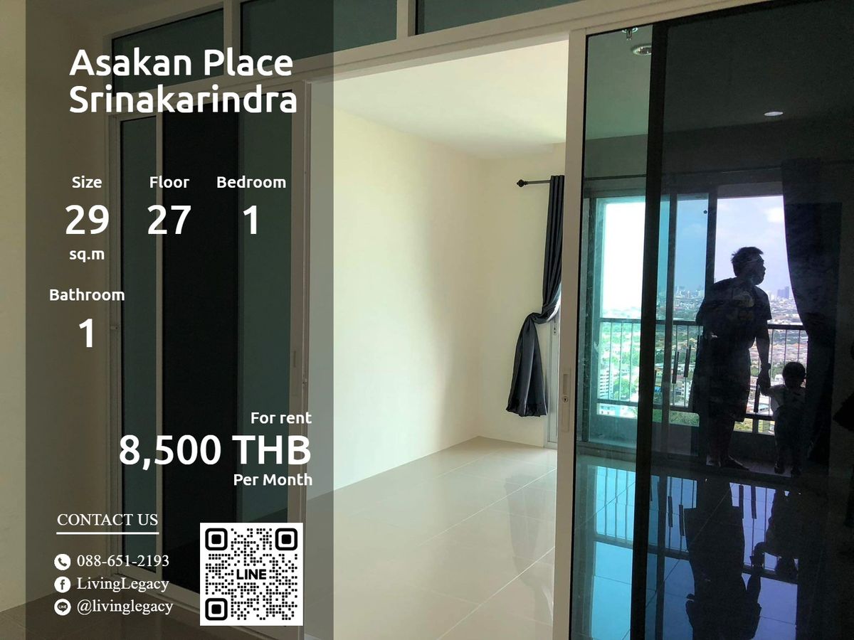 For RentCondoPattanakan, Srinakarin : SW3V2R Condo for Rent Asakan Place Srinakarindra 29 sq.m., 27 Line ID: @livingLegacy
