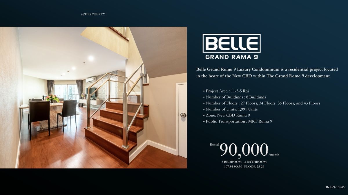 คอนโดพระราม 9 เพชรบุรีตัดใหม่ RCA :  For rent Belle Grand Rama 9 [ เบลล์ แกรนด์ พระราม 9 ]   PENTHOUSE