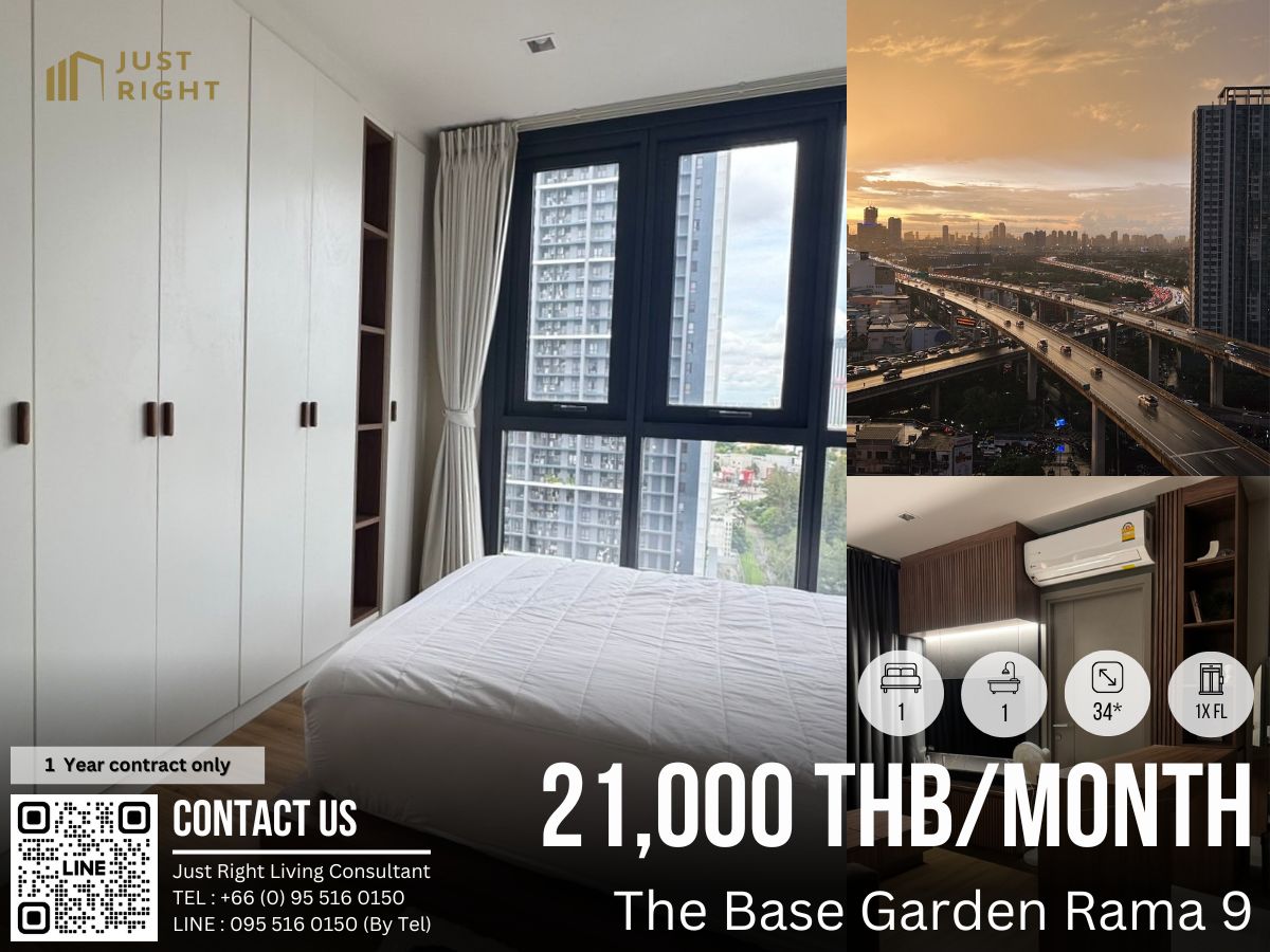 ให้เช่าคอนโดพระราม 9 เพชรบุรีตัดใหม่ RCA : ให้เช่า The Base Garden Rama 9, 1 ห้องนอน 1 ห้องน้ำ ขนาด 34* ตร.ม. ชั้น 1x เฟอร์ Built - in ตกแต่งสวยงาม พร้อมอยู่ ราคาพิเศษจาก 24,000 เหลือเพียง 21,000 บาท/เดือน สัญญา 1 ปีเท่านั้น 