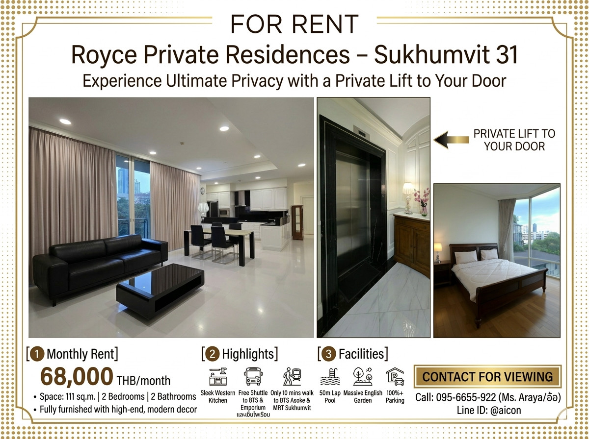 For RentCondoSukhumvit, Asoke, Thonglor : 🛗✨ Private Lift | Peaceful Luxury Living in the Heart of Asoke 🏙️  