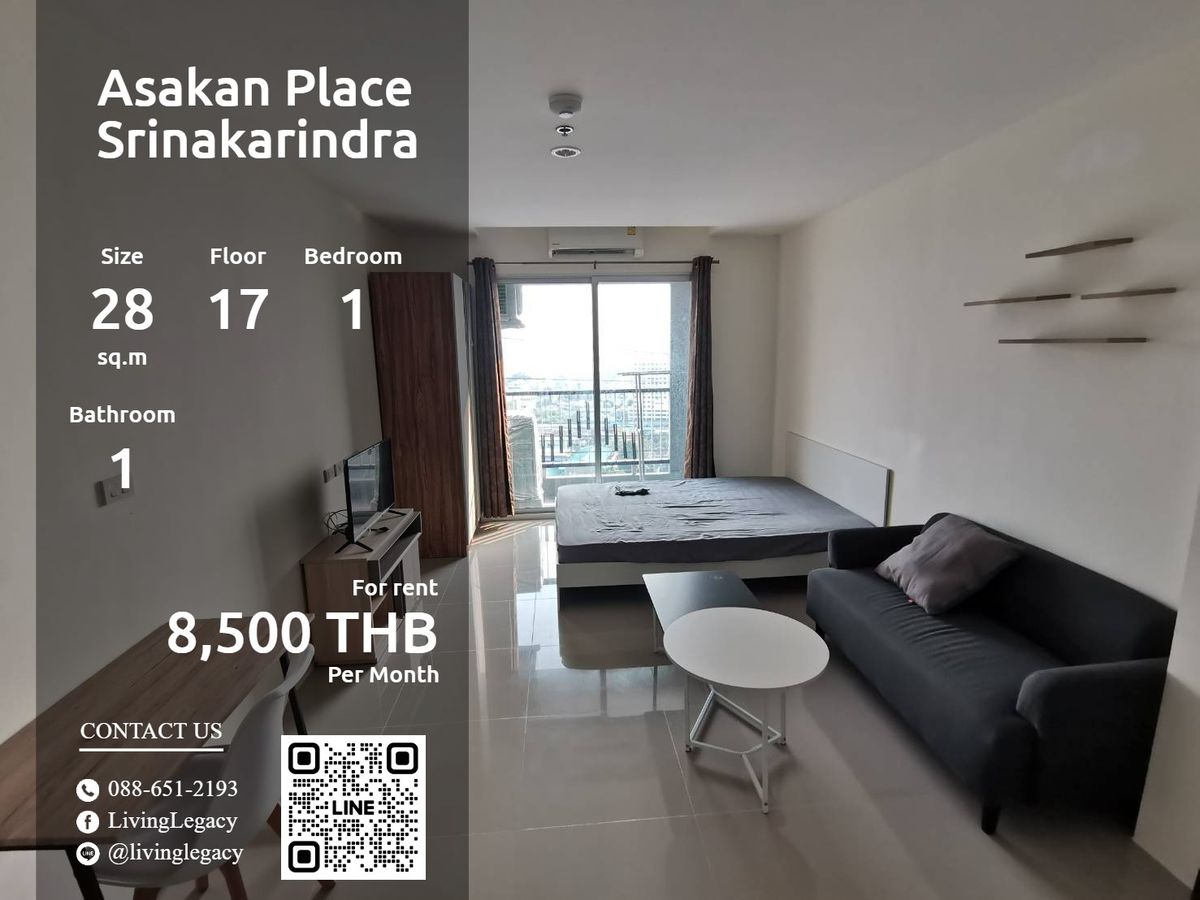 For RentCondoPattanakan, Srinakarin : SX5RV6 Condo for Rent Asakan Place Srinakarindra 28 sq.m. Floor 17 Line ID: @livingLegacy