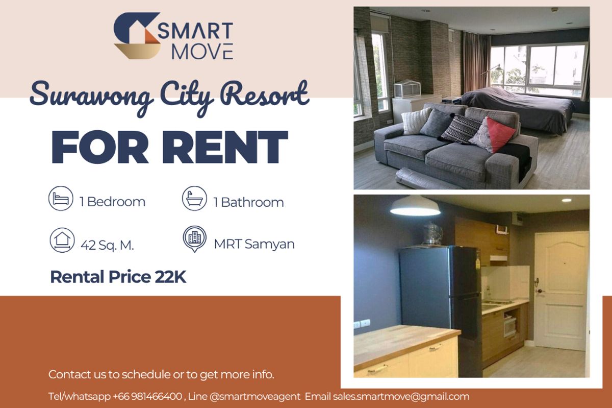 ให้เช่าคอนโดสีลม ศาลาแดง บางรัก : 🔥 สำหรับเช่า !! 🔥 Code C20250500055..........Surawong City Resort, 1 ห้องนอน, 1 ห้องน้ำ, ห้องกว้าง, แต่งครบ, พร้อมเข้าอยู่ 📣📣