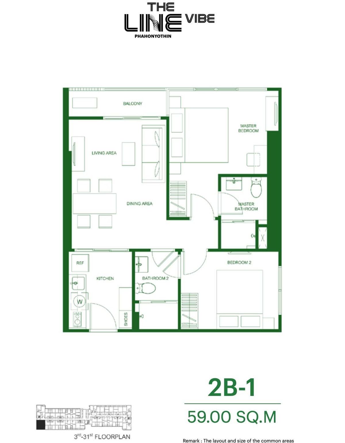 ขายคอนโดลาดพร้าว เซ็นทรัลลาดพร้าว : Sell 7.9 Million THB 🔥The LINE Vibe – 59 sqm – 28th Floor  