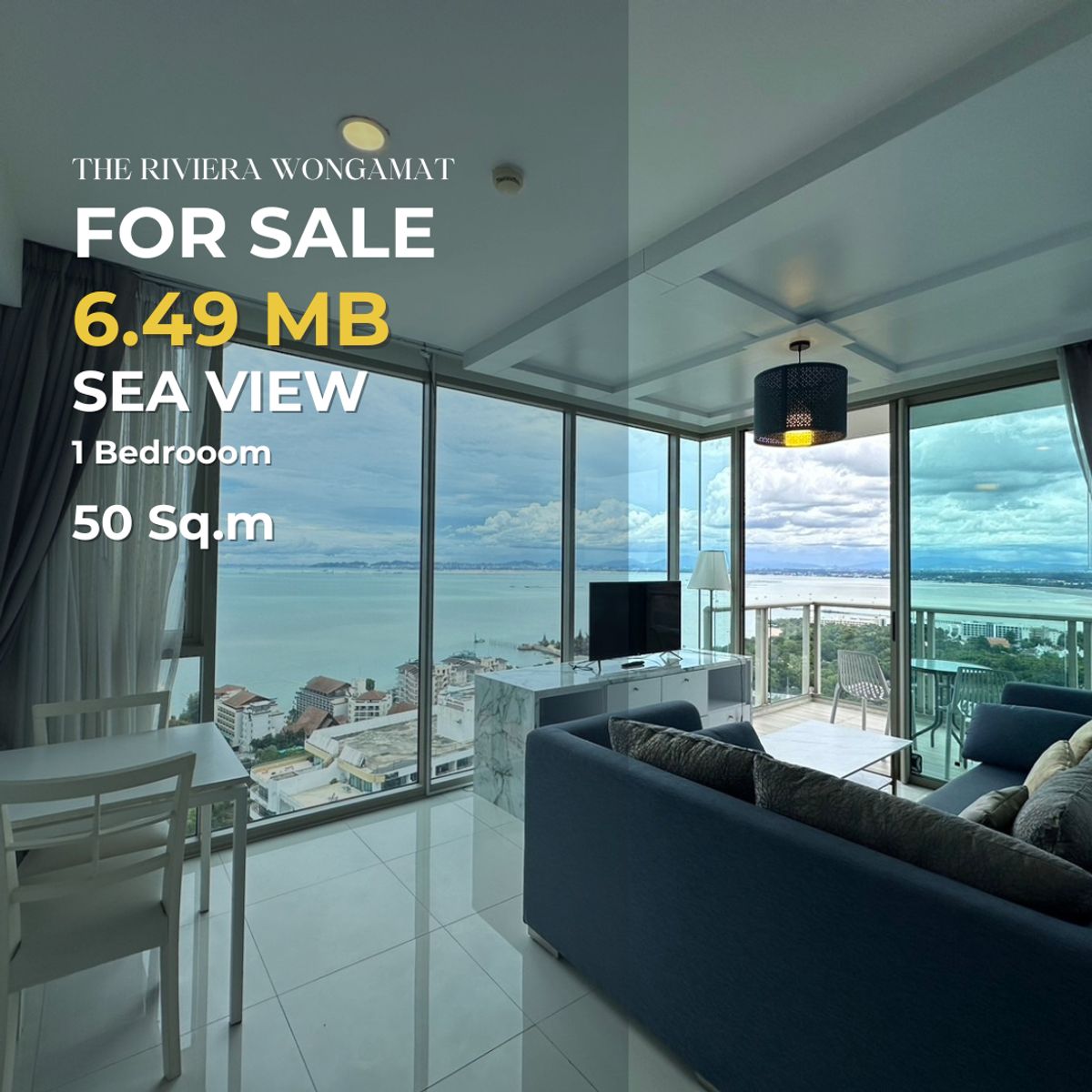 ขายคอนโดพัทยา บางแสน ชลบุรี สัตหีบ : 🔝 The Riviera Wongamat | High Floor Sea Breeze Condo | 1BR 50 sq.m. Only 6.49 MB