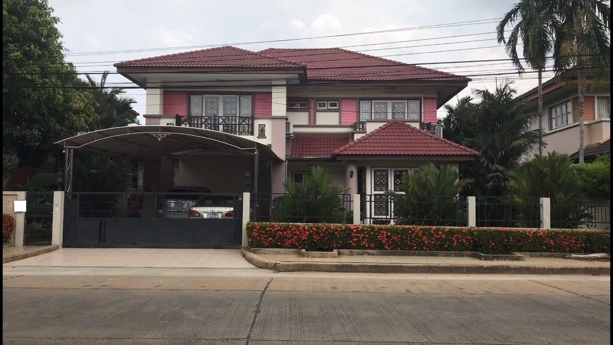 For SaleHouseMin Buri, Romklao : 89.9 Sq. 4 bedrooms, 3 water houses, 2 -story house, Flora Ville Park City Suwinthawong