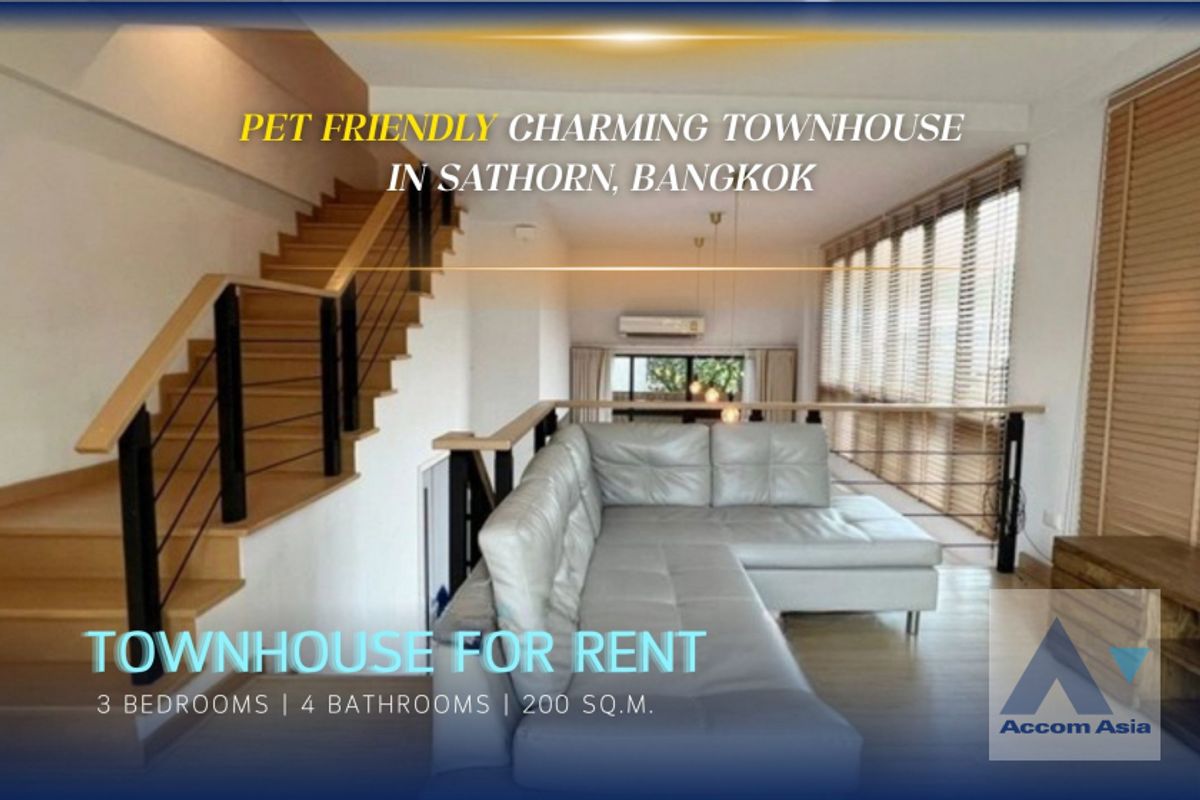 ให้เช่าทาวน์โฮมสาทร นราธิวาส : 🔼AccomA🔽 Pet friendly Charming townhouse in the prime Sathorn area with stylish design (AA25860)