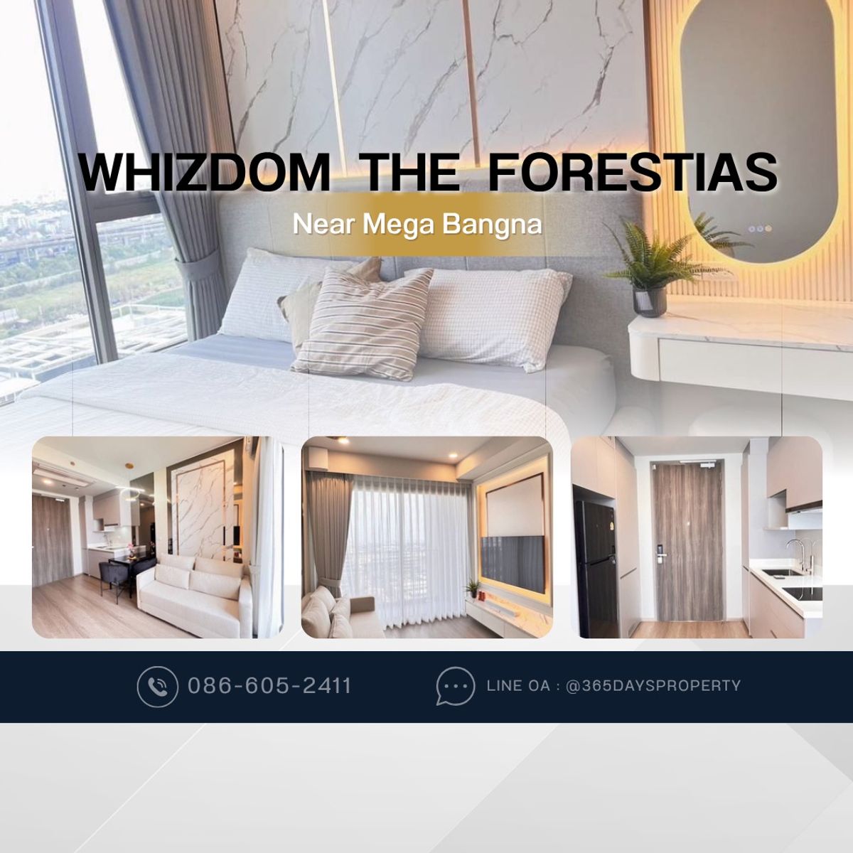 ให้เช่าคอนโดบางนา แบริ่ง ลาซาล : 💥ForRent💥Condo ‘Whizdom The Forestias’ 🏡 Near Mega Bangna ‼️ Ready to move in ‼️  Fully Furnished ✨