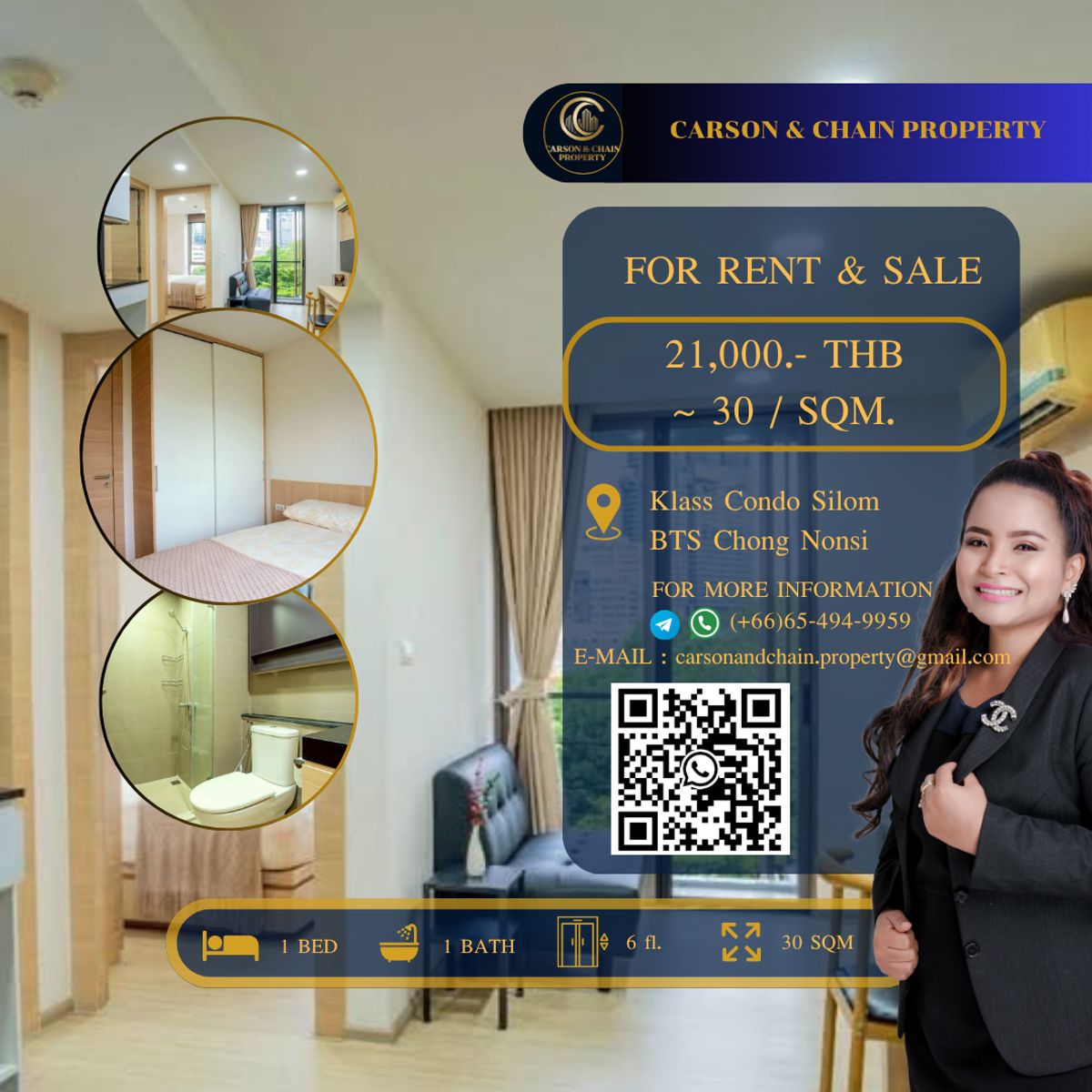 ให้เช่าคอนโดสีลม ศาลาแดง บางรัก : Klass Condo Silom