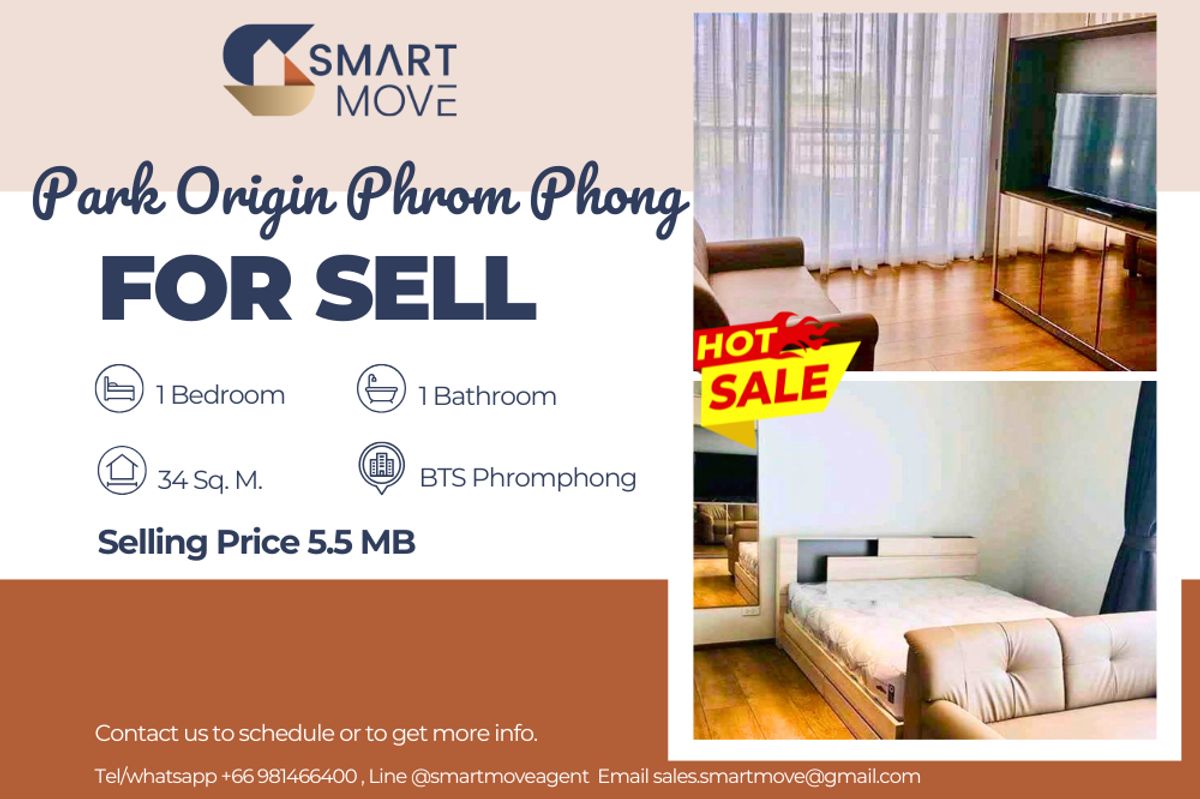 For SaleCondoSukhumvit, Asoke, Thonglor : 🔥 Sale with tenant !!🔥 Code C20230400026..........Park Origin Phrom Phong, 1 bedroom, 1 bathroom, furnished, lower than market price 40%📣📣