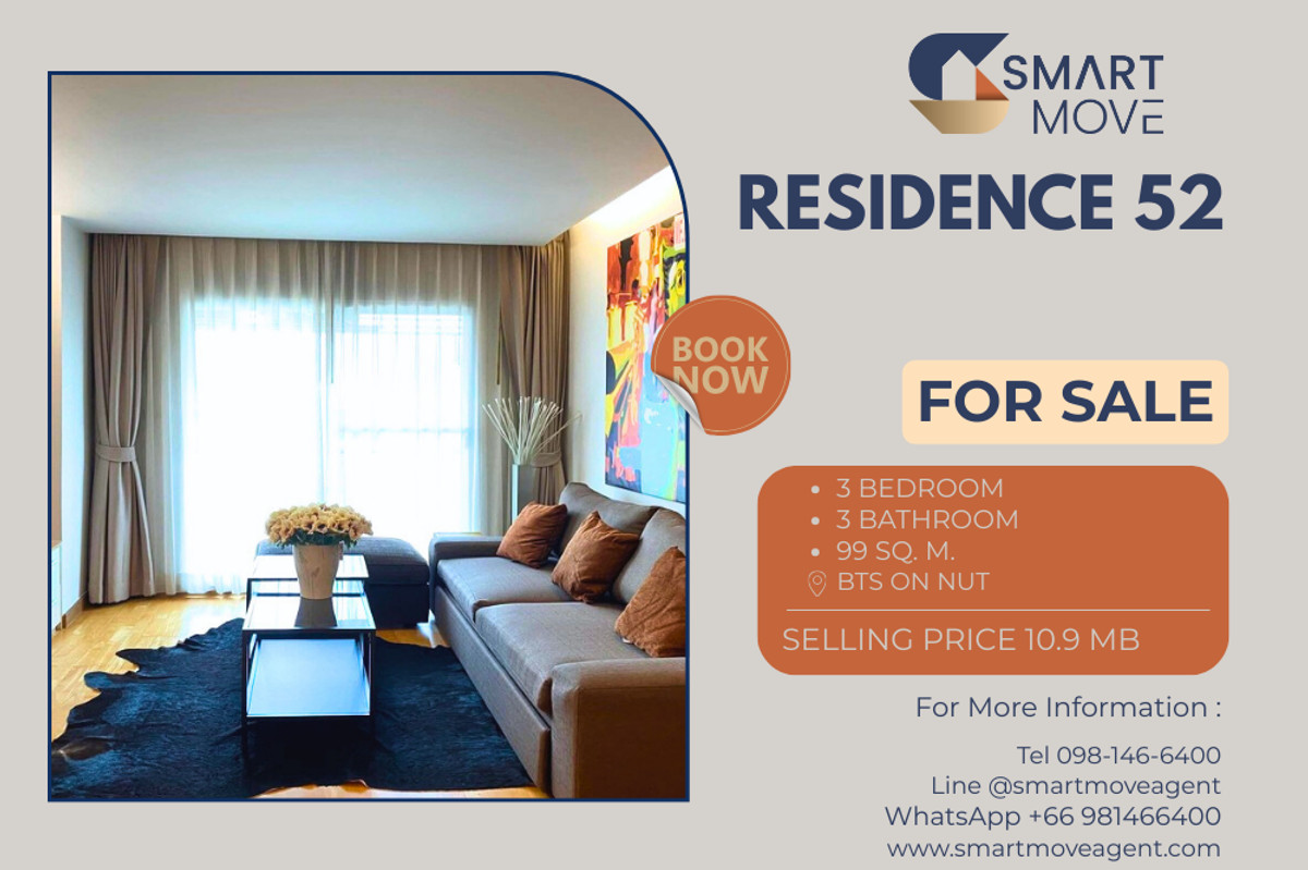 CondoOnnut, Udomsuk : 🔥Sale with tenant  !!🔥 Code C20250200019..........Residence 52, 3 bedroom, 3 bathroom, furnished,  Special Deal!!📣📣