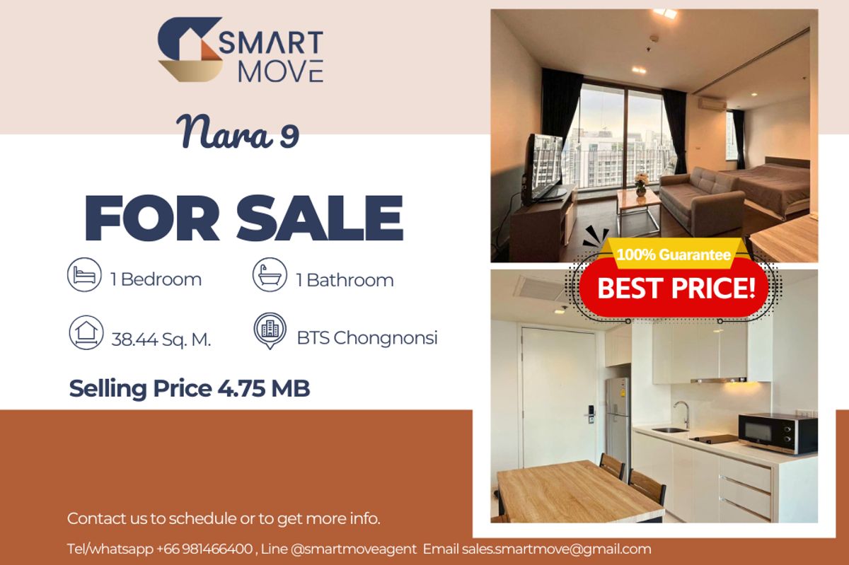 For SaleCondoSathorn, Narathiwat : 🔥 For Sale !!🔥 Code C20221200822.......Nara 9, 1 bedroom, 1 bathroom, high floor 27+, furnished, Special Deal!!📣📣