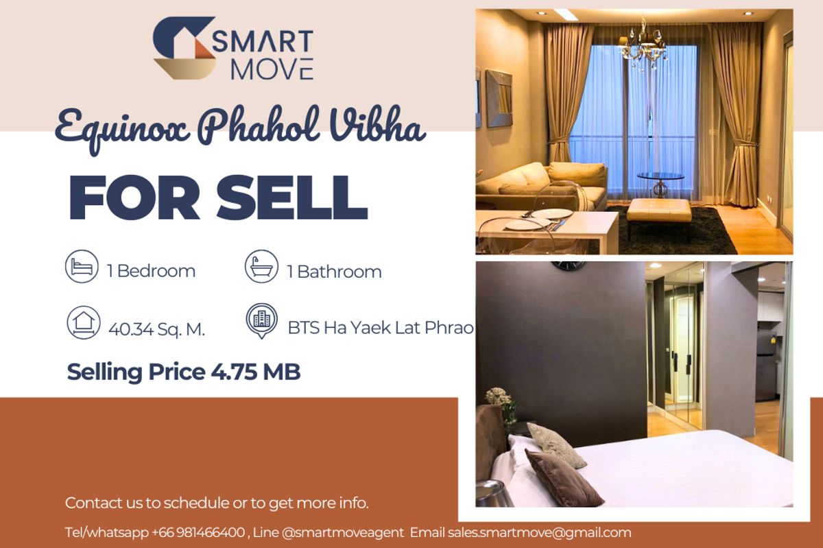 ขายคอนโดลาดพร้าว เซ็นทรัลลาดพร้าว : 🔥 สำหรับขาย !!🔥 Code C20240301067..........Equinox Phahol Vibha, 1 ห้องนอน, 1 ห้องน้ำ, ชั้นสูง 30++, แต่งครบ, ขายขาดทุน!!📣📣
