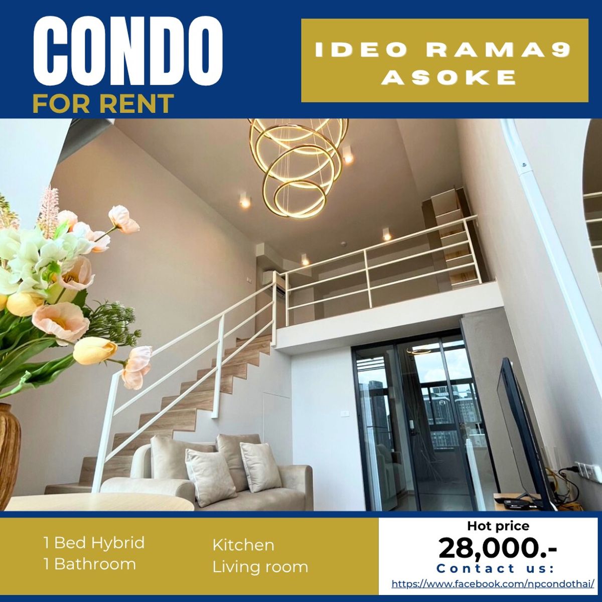 ให้เช่าคอนโดพระราม 9 เพชรบุรีตัดใหม่ RCA : 🚀Hot Deal! 🔥
Duplex 1-Bedroom Condo for Rent – Ideo Mobi Rama 9
💰 Special Price: THB 28,000/month