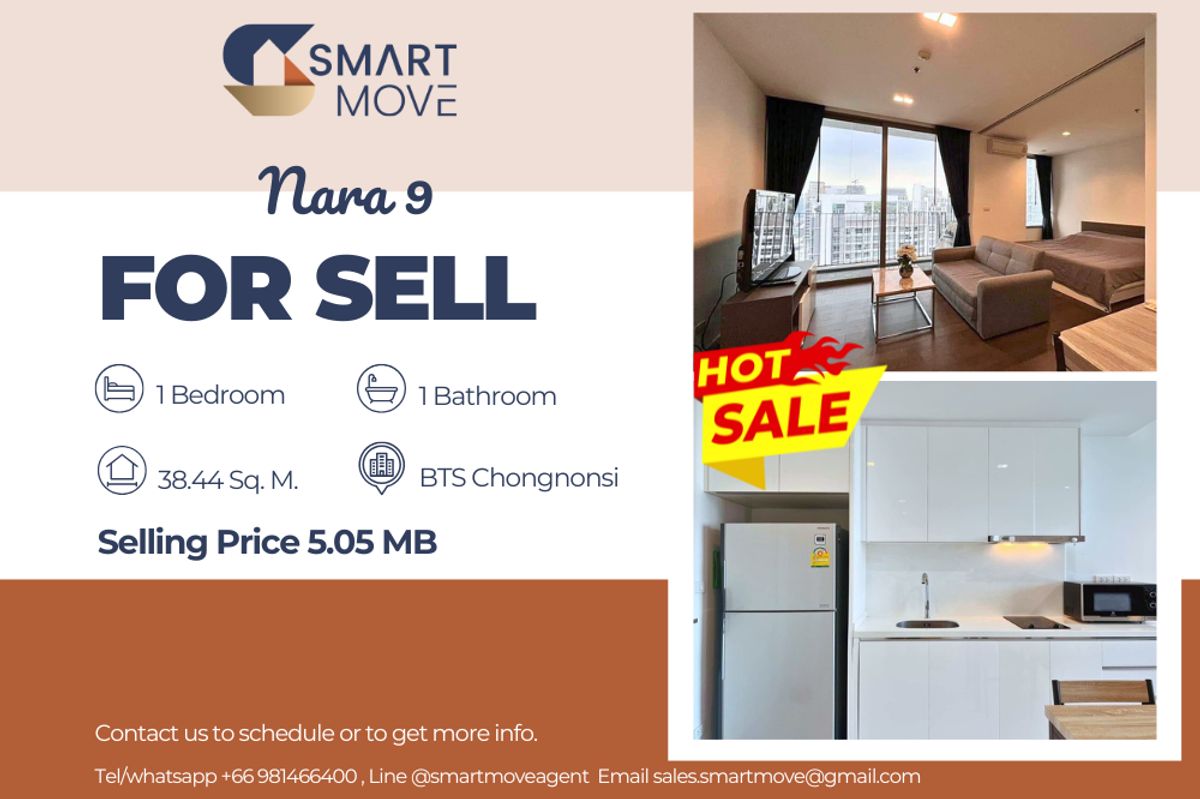 For SaleCondoSathorn, Narathiwat : 🔥 For Sale !!🔥 Code C20221200822.......Nara 9, 1 bedroom, 1 bathroom, high floor 27+, furnished, Special Deal!!📣📣