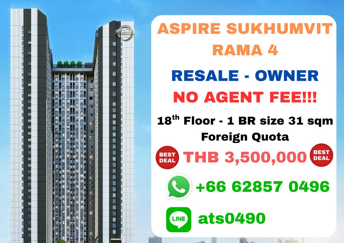 ขายดาวน์คอนโดคลองเตย กล้วยน้ำไท : Best Deal: Foreign Quota at Below Thai Quota Market Price | Owner Sale, No Agent Fee | Lucky Mid-Floor 18th, South-Facing (Unblocked View) | 1BR, 31 sqm | Sell Before Transfer