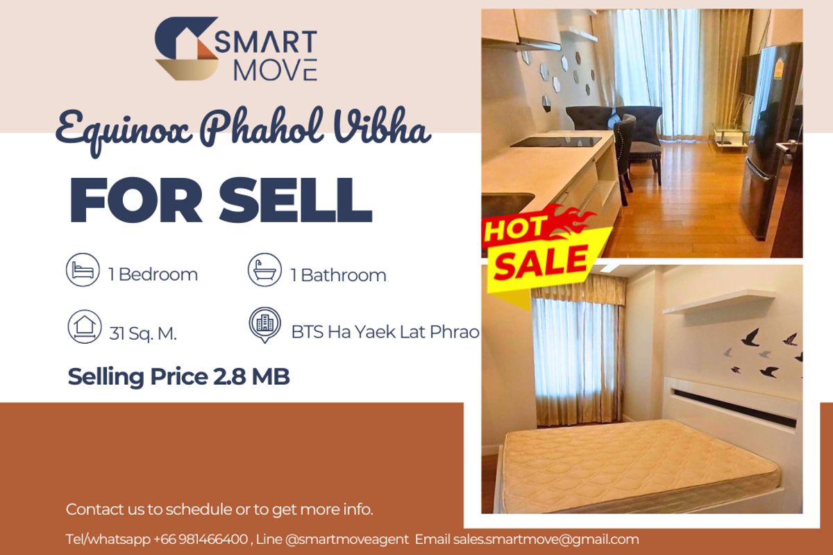 ขายคอนโดลาดพร้าว เซ็นทรัลลาดพร้าว : 🔥 สำหรับขาย !!🔥 Code C20240301055..........Equinox Phahol Vibha, 1 ห้องนอน, 1 ห้องน้ำ, ชั้นสูง 14++, แต่งครบ, ราคาพิเศษ!!📣📣