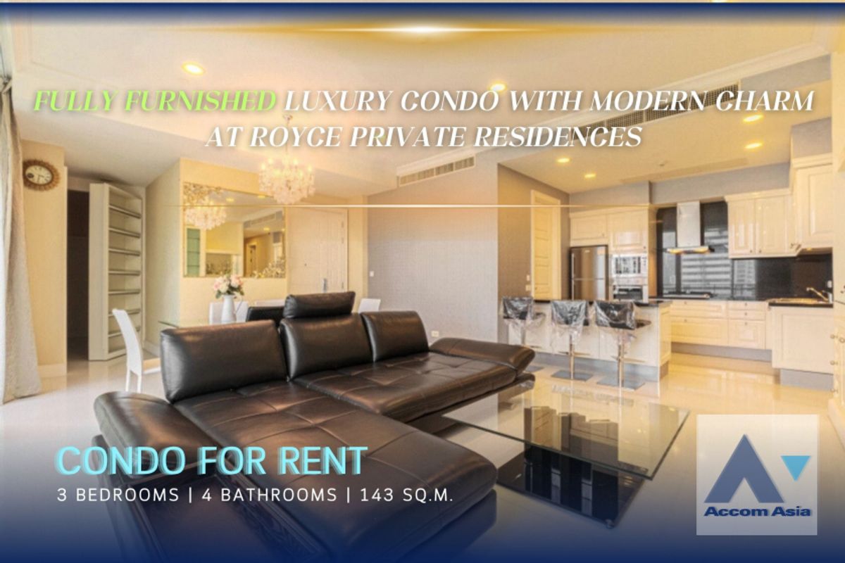 ให้เช่าคอนโดสุขุมวิท อโศก ทองหล่อ : 🔼AccomA🔽 Fully Furnished Luxury condo with modern charm at Royce Private Residences (AA37116)