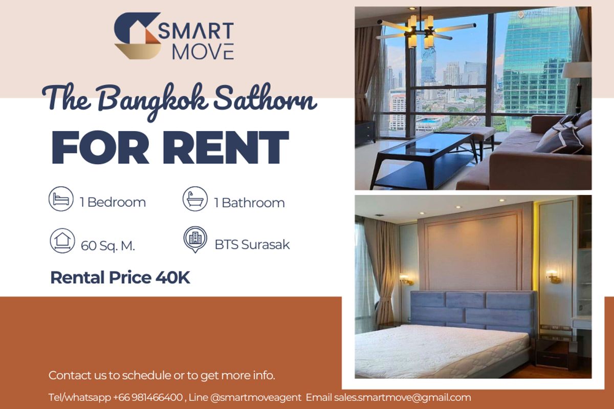 For RentCondoSathorn, Narathiwat : 🔥 For Rent !!🔥 Code C20221201545..........The Bangkok Sathorn, 1 bedroom, 1 bathroom, high floor 22++, East Facing, furnished, ready to move in 📣📣
