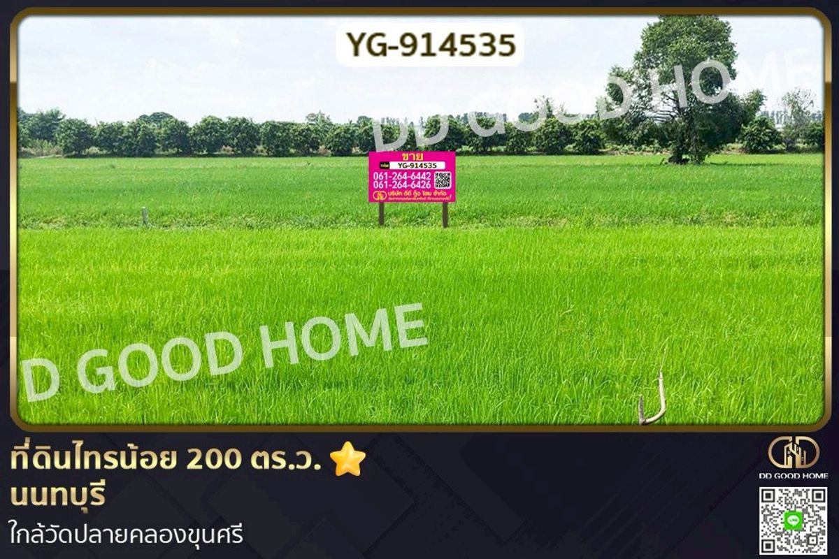 ที่ดินนนทบุรี บางใหญ่ บางบัวทอง : YG-914535 ที่ดินไทรน้อย 200 ตร.ว. นนทบุรี ใกล้วัดปลายคลองขุนศรี