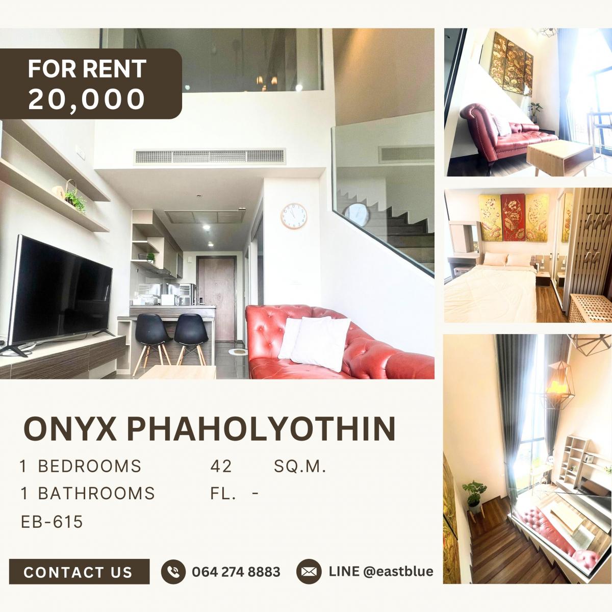 ให้เช่าคอนโดสะพานควาย จตุจักร : ONYX Phaholyothin, 1 bed, 20000 per month