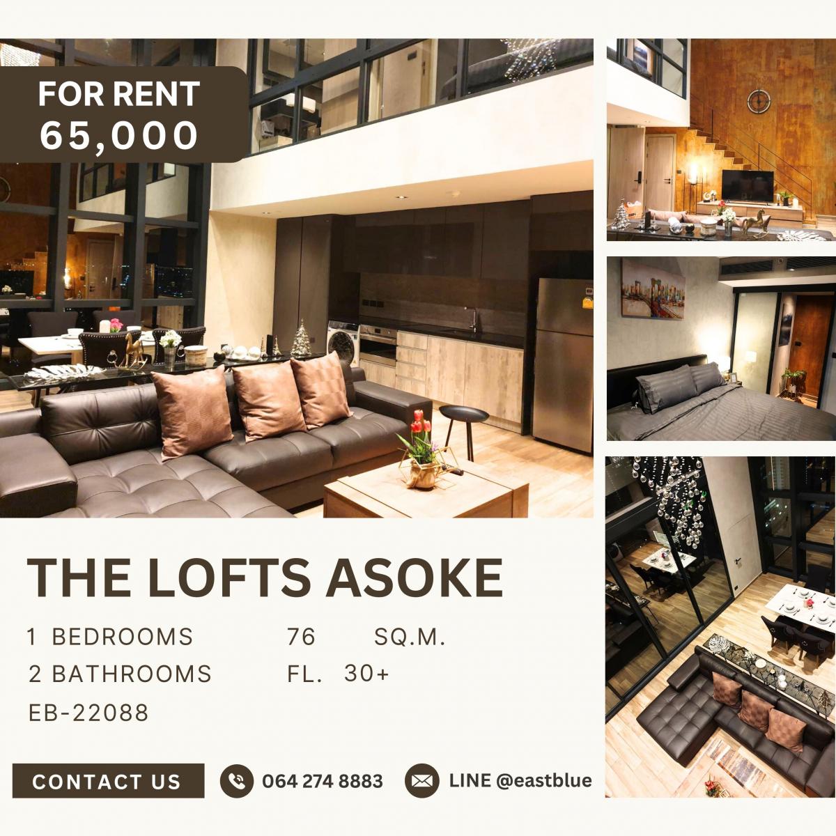 For RentCondoSukhumvit, Asoke, Thonglor : The Lofts Asoke, 1 bed, 65000 per month