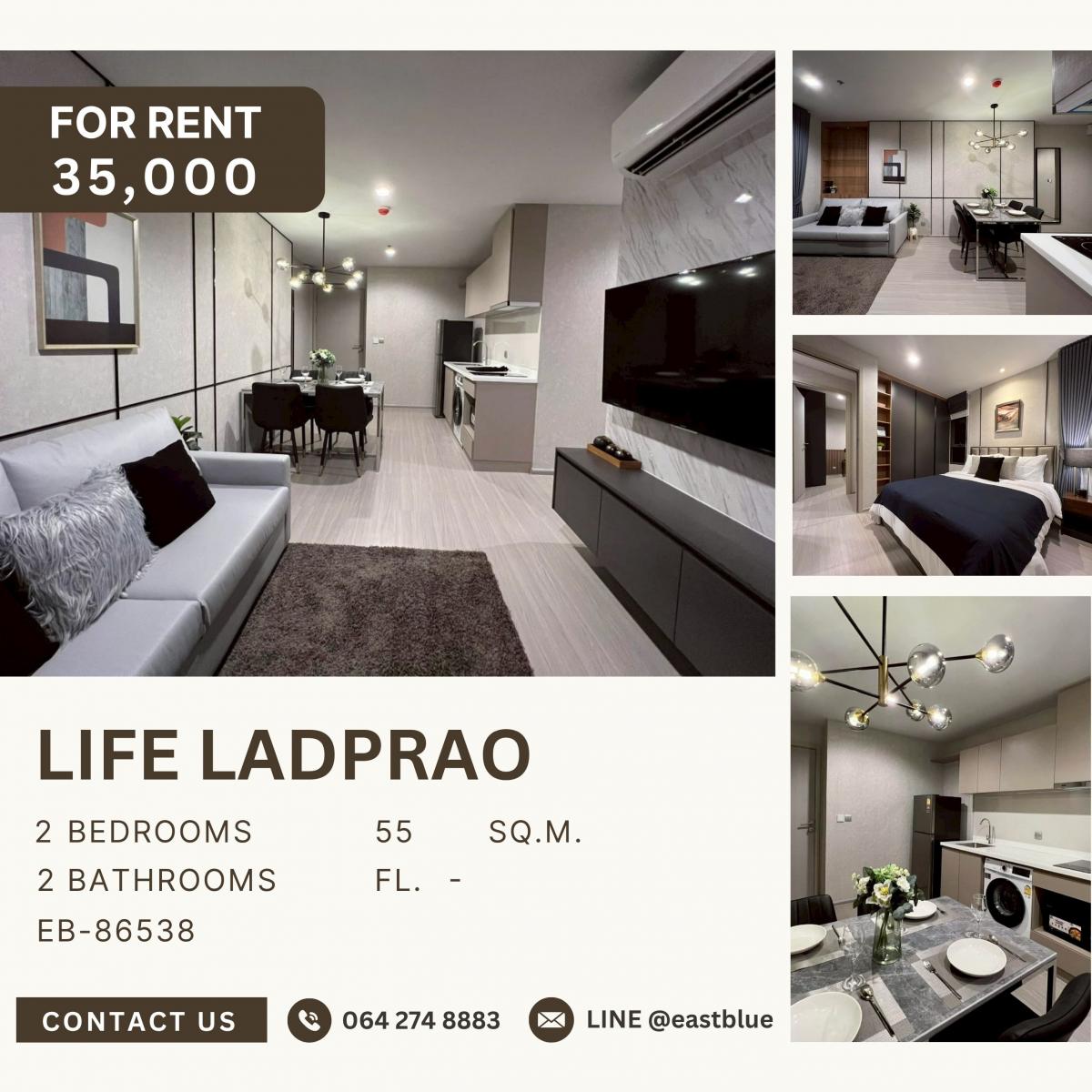 ให้เช่าคอนโดลาดพร้าว เซ็นทรัลลาดพร้าว : Life Ladprao, 2 bed, 35000 per month