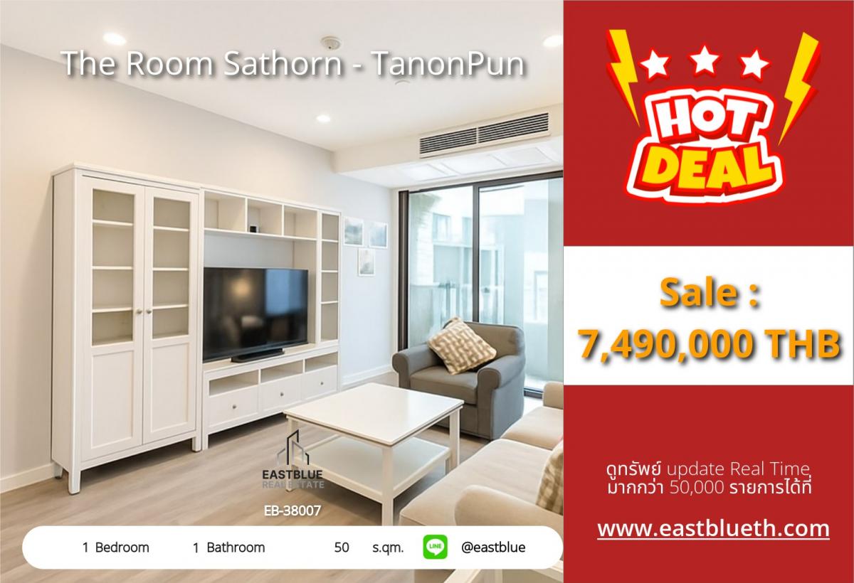 For SaleCondoSathorn, Narathiwat : Luxury condo next to BTS Surasak, 1 bedroom, 50 sqm, fully functionalThe Room Sathorn-TanonPun, price 7.49 million THB, with complete amenities!
