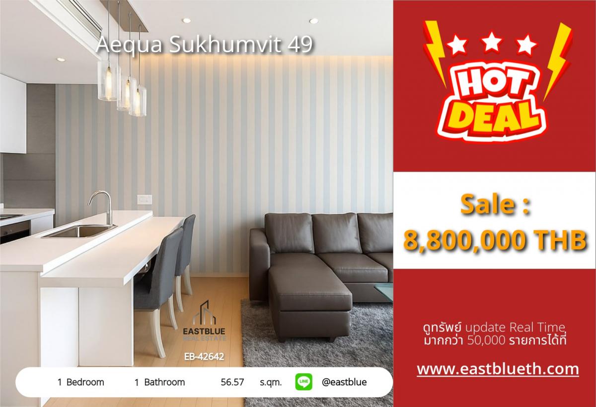 For SaleCondoSukhumvit, Asoke, Thonglor : Great deal! 1-bedroom condo Aequa Sukhumvit 49 near BTS, ready to move inFor sale at 8.8 million THB. Premium amenities and prime location!