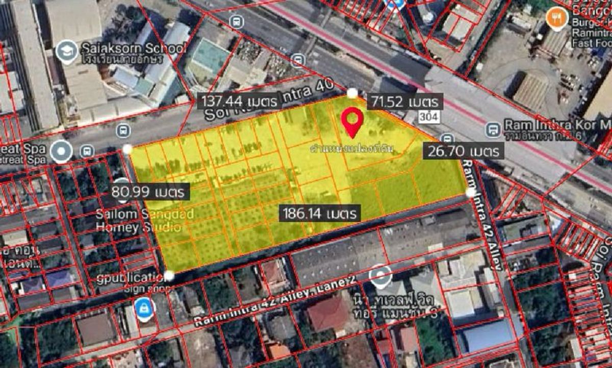 For SaleLandNawamin, Ramindra : Empty land 8-0-99 rai Soi Ram Inthra 40, next to Ram Inthra Subdistrict, Khan Na Yao District, Bangkok