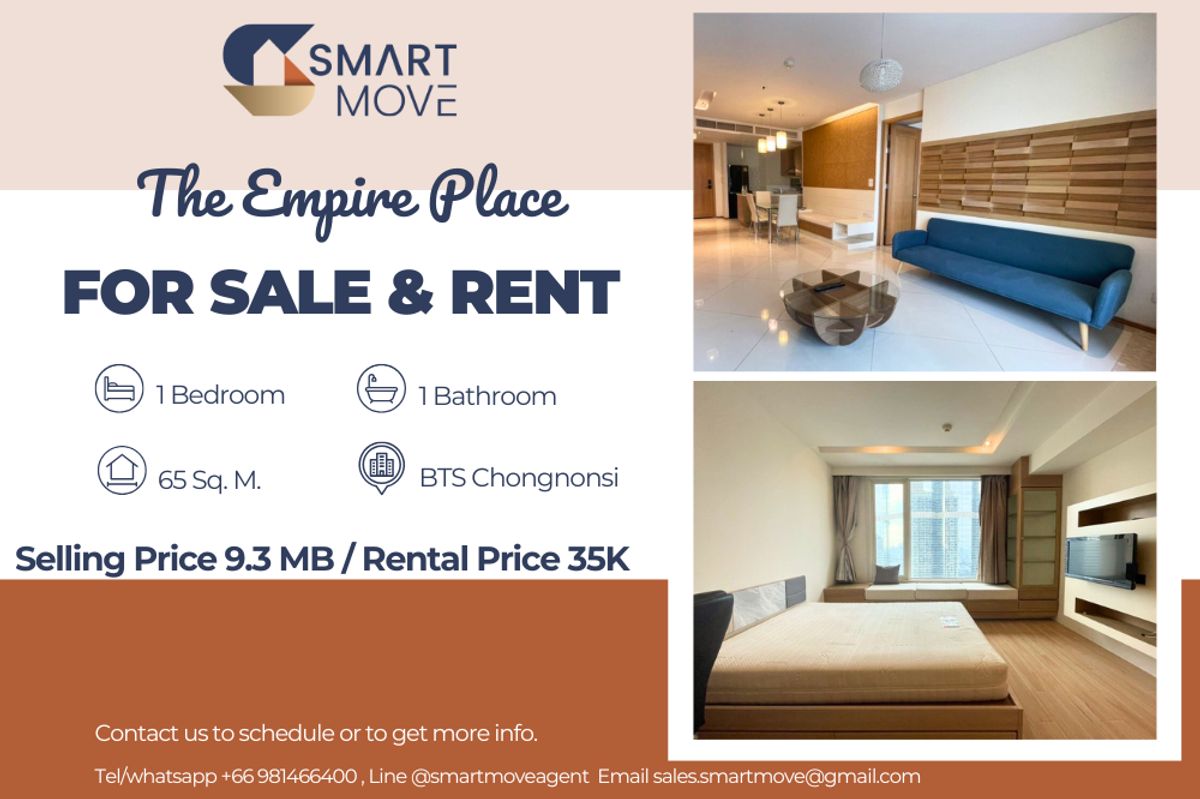 CondoSathorn, Narathiwat : 🔥 For Sale - Rent !! Rare item !!🔥 Code C20230207912..........The Empire Place, 1 bedroom, 1 bathroom, city view, high floor 22++, North Facing, furnished, ready to move in, Special Deal!!📣📣