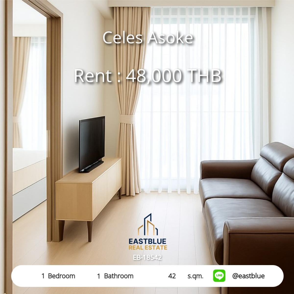 For RentCondoSukhumvit, Asoke, Thonglor : Celes Asoke, 1 bed, 48000 per month