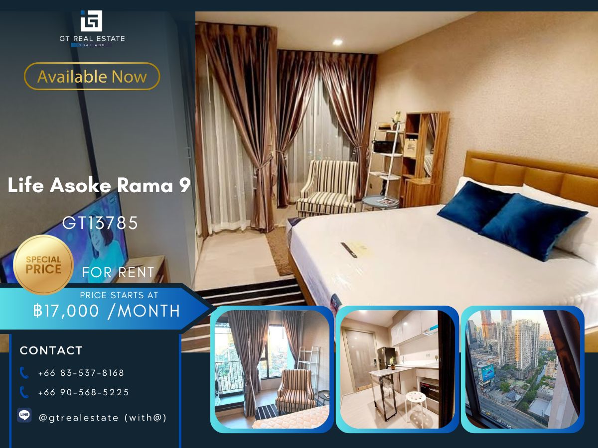 For RentCondoRama9, Petchburi, RCA : Life Asoke Rama 9 condo, convenient transportation, near the MAT BTS, has a full furniture shuttle. Ready to stay immediately