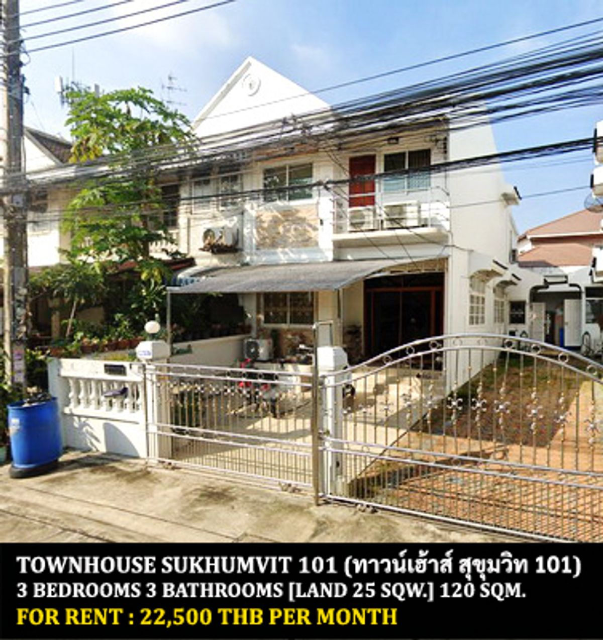 ให้เช่าทาวน์โฮมอ่อนนุช อุดมสุข : [ให้เช่า] ทาวน์เฮ้าส์ สุขุมวิท 101 / 3 ห้องนอน 3 ห้องน้ำ / 25 ตรว. 120 ตรม. **22,500** ทาวน์เฮ้าส์ 2 ชั้นตกแต่งสวย เฟอร์นิเจอร์และเครื่องใช้ไฟฟ้าครบชุด ให้เช่าราคาพิเศษ พร้อมเข้าอยู่ ใกล้รถไฟฟ้าบีทีเอสปุณณวิถี