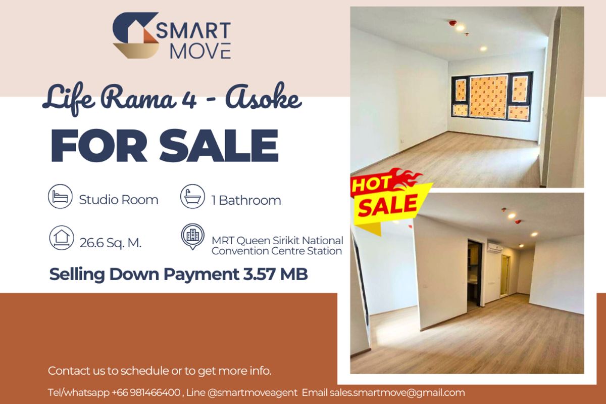 ขายดาวน์คอนโดคลองเตย กล้วยน้ำไท : 🔥 ขายดาวน์ !! 🔥 Code C20250600010..........Life Rama 4 - Asoke, ห้องสตูดิโอ, 1 ห้องน้ำ, ชั้นสูง 19++, พร้อมชุดครัวและเฟอร์นิเจอร์, ราคาพิเศษ!!