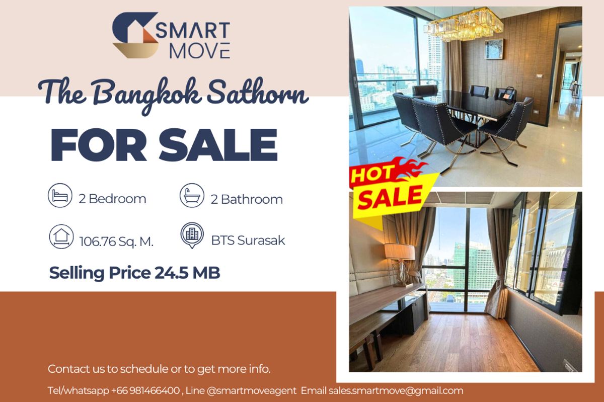 ขายคอนโดสาทร นราธิวาส : 🔥 ขายพร้อมผู้เช่า !! ห้องหายาก !!🔥 Code C20241100060..........The Bangkok Sathorn, 2 ห้องนอน, 2 ห้องน้ำ, วิวแม่น้ำ, ชั้นสูง 28++, แต่งครบ, ขายขาดทุน!!