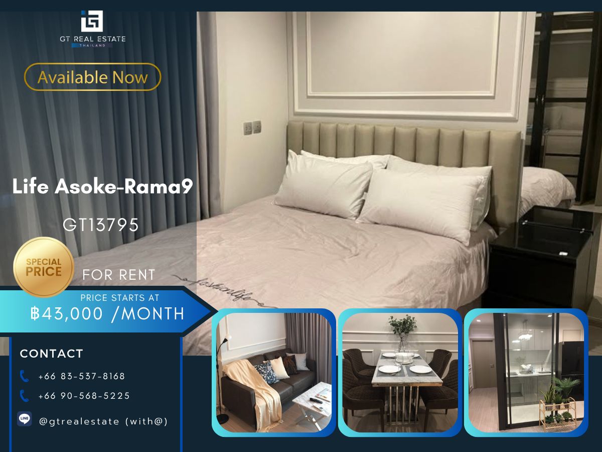 For RentCondoRama9, Petchburi, RCA : LIFE Asoke-Rma9 Condo is convenient to travel near MAT BTS. Ready to stay immediately